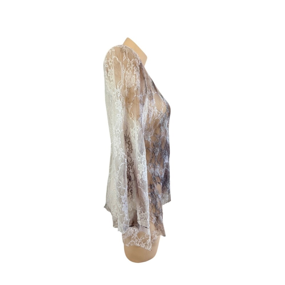 Brittany Blake Fairycore Whimsigoth Sheer Lace Bell Sleeve Marble Print Top L - Picture 9 of 13